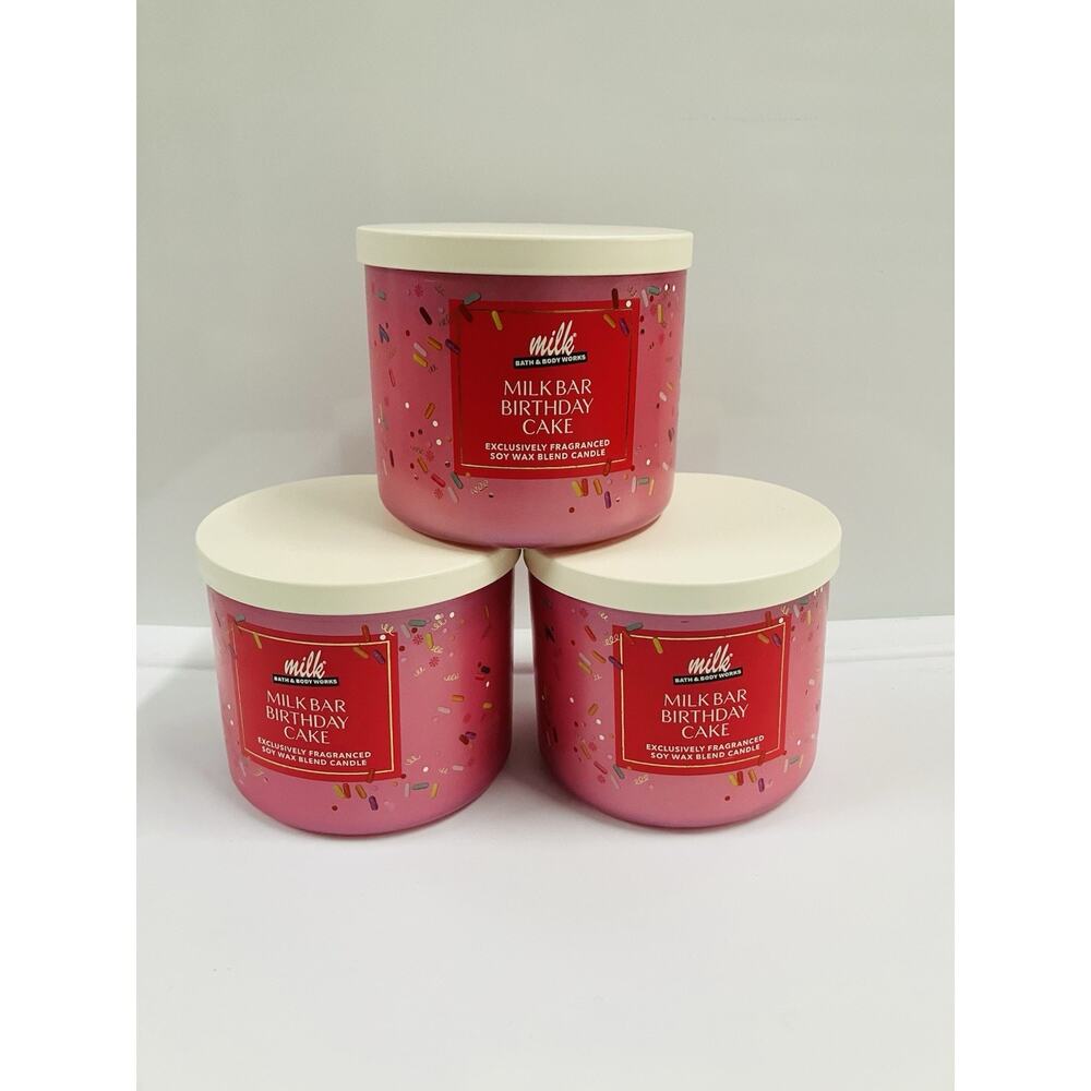 Bath & Body Works Milk Bar Birthday Cake 3-Wick Candle x3 - Picture 2 of 2